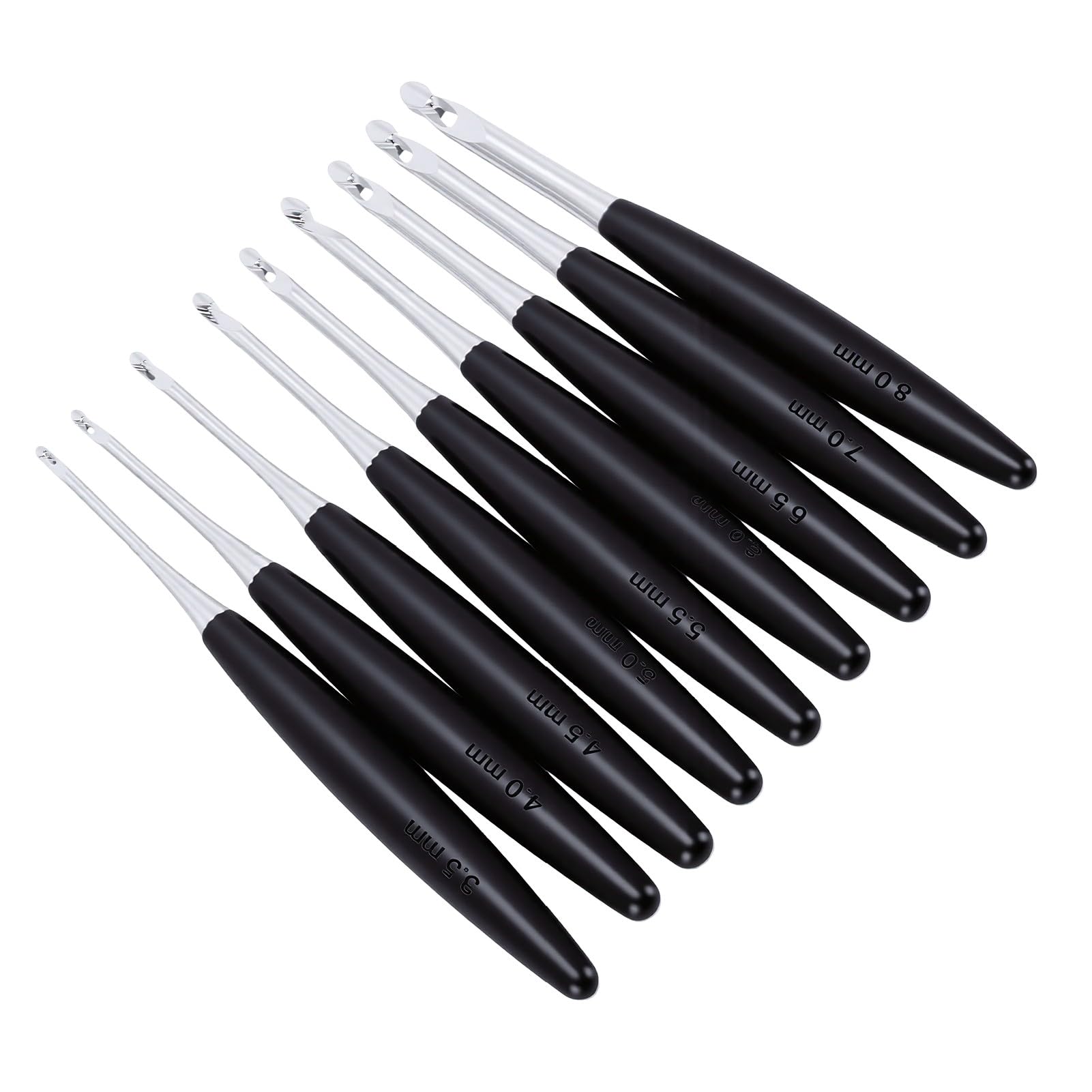 banapoy Zestaw Ergonomicznych Szydełek, 9 szt. Aluminiowych Szydełek 3,5-8,0 Mm z Miękkim Uchwytem i Etui do Przechowywania Szalika-kocyka na Drutach