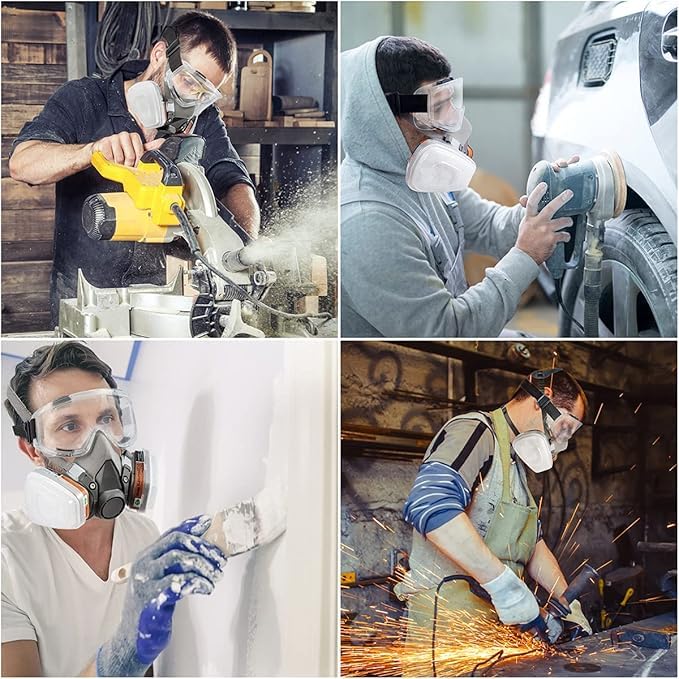 Image of Gas Mask Set Respirator with Filters and Goggle Activated Carbon Mask Gas Mask Paint Respirator for Epoxy Resin, Wall Painting, Welding, Polishing, Spraying, Mold Removal, Construction (Z)