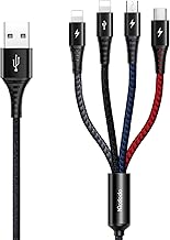 Mcdodo CA-6230 4-in-1 Charging Cable, 4.9 ft (1.2 m), 2.4A Rapid Charging, Fast Data Transfer (Lightning Only), 4 Devices Simultaneously, iPhone Cable, Lightning Cable, Type C Cable, USB-C Cable, Micro USB Cable, Aluminum Alloy Exterior, Heavy Duty Nylon 