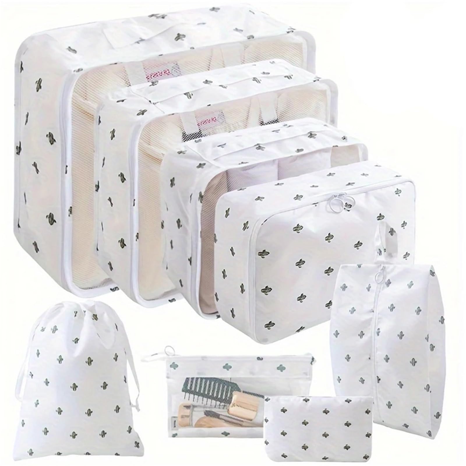 YILWPV 8PCS Travel Luggage Organizers Set Waterproof Suitcase Organizer Bags Essentials Clothes Shoes Cosmetics Storage for Travel(White)