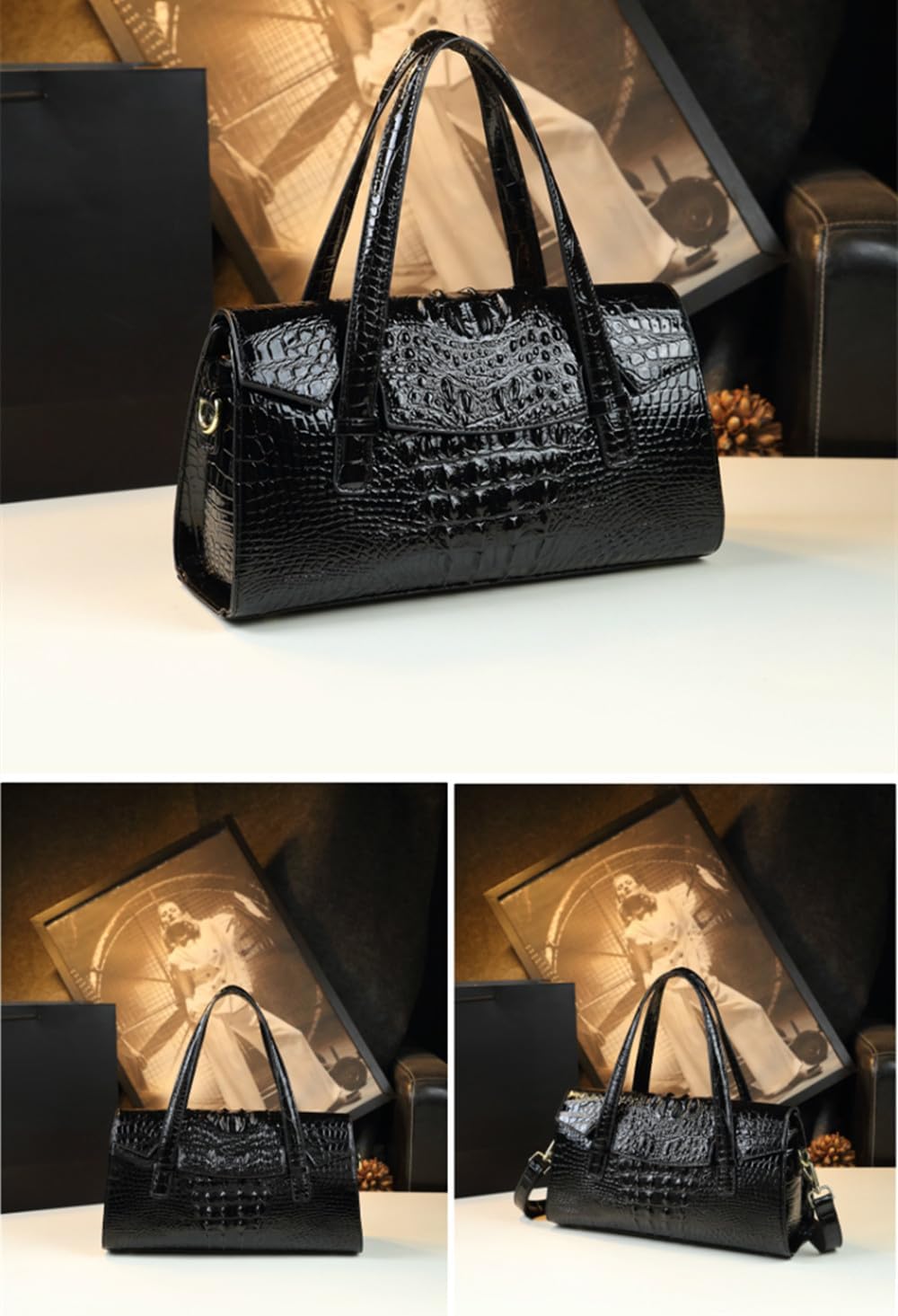 Crocodile Pattern Leather Bag for Women Top-Handle Satchel Handbags Boston Purses Portable Tote Bag Shoulder Messenger Bags - Image 3