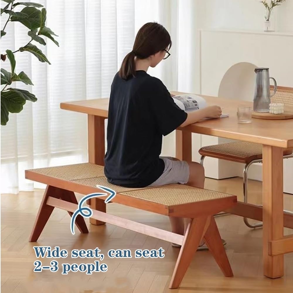 Ręcznie wykonana ławka rattanowa z litego drewna dla 2-3 osób wewnątrz i na zewnątrz do jadalni i przedpokoju 128 cm x 45 cm x 45 cm rustykalne brązowe wykończenie wszechstronne meble do siedzenia z