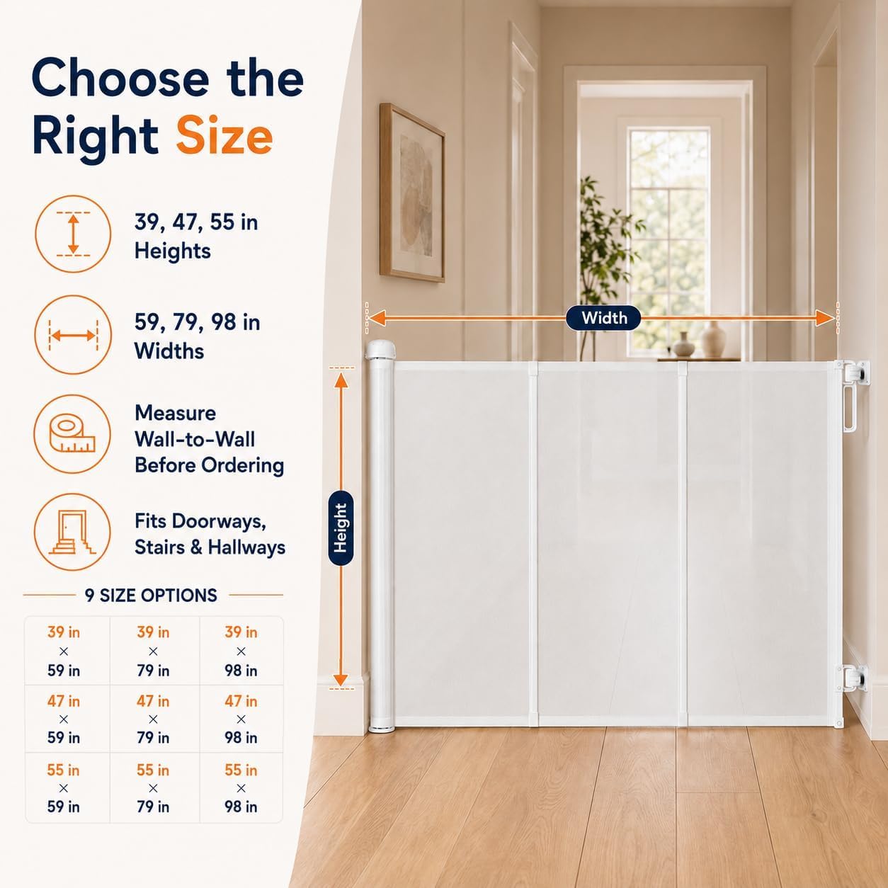 Barrera Retráctil Extra Alta para Mascotas, Ideal para Escaleras Y Puertas - Barrera De Malla Ancha para Perros Y Gatos - Puerta Y Valla para Perros, Apta White 47.24 Tall x 59.06 Wide