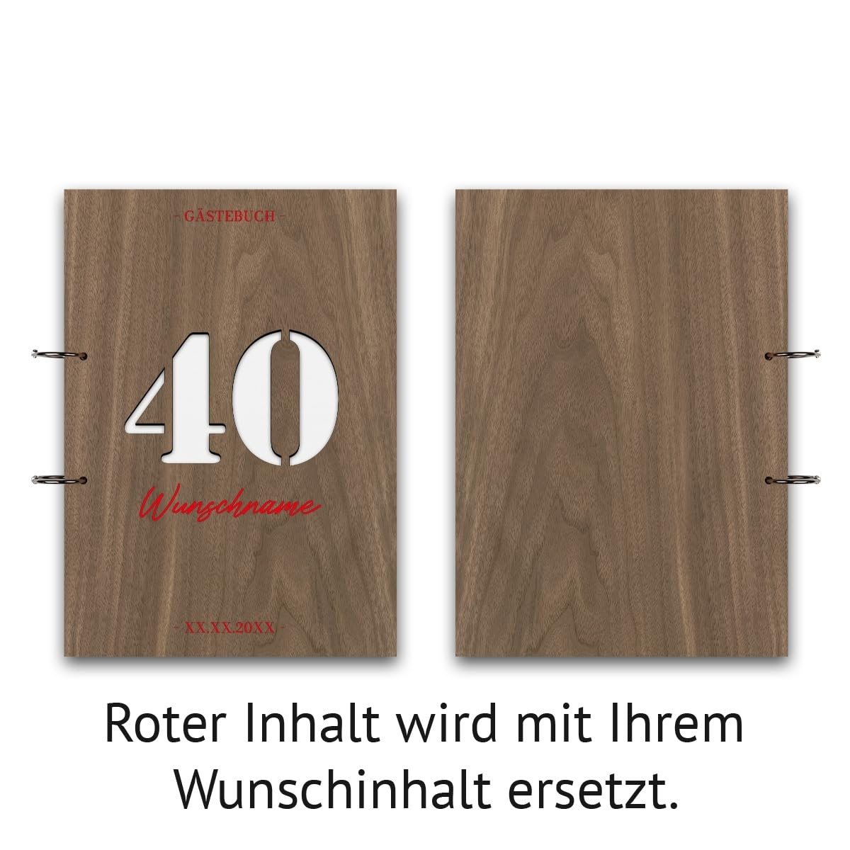 Individuelles Gästebuch zum 40. Geburtstag – Echtes Holz mit Persönlicher Gravur, Zahl ausgestanzt – hochwertige 72 Blatt / 144 Naturpapier Seiten, DIN A4 Hoch – Ideal für bleibende Erinnerungen