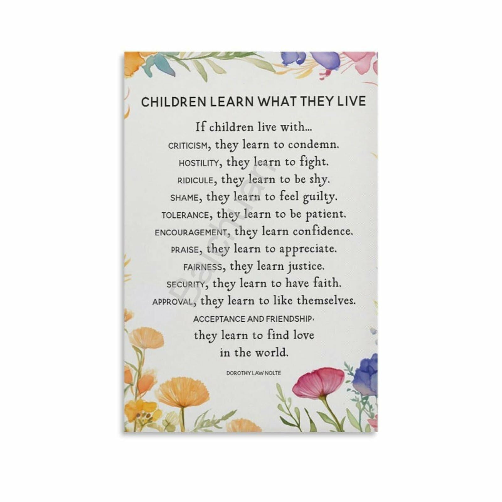 LLBOGRGGN Family Values Quote Poster Parenting Inspiration Childrens Growth Wall-Art for Playroom Family Room Nursery Decor(Unframed,12x18inch(30x45cm))