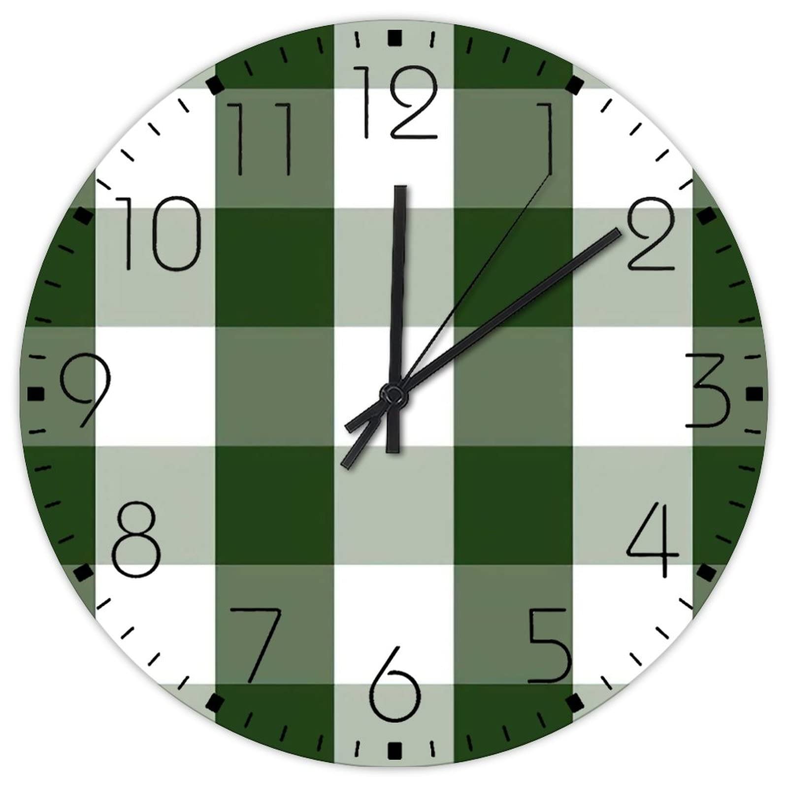 Horloge murale en bois de 30 cm motif carreaux vert pour salle d'exercice et atelier créatif