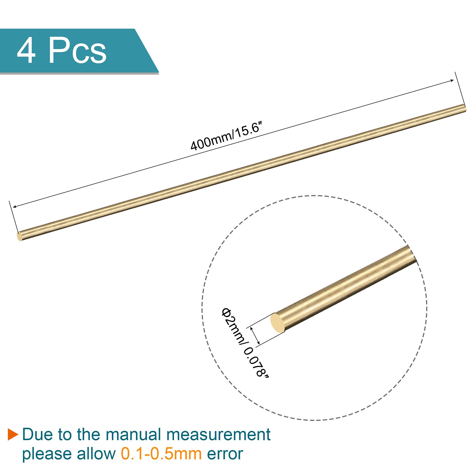 Sourcing Map Tige Laiton 6mm X 200mm - Barre Ronde Solide Pour Bricolage Et Modélisme - Lot De 2