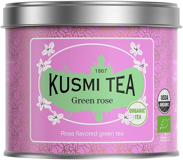 Green Rose - Organic Green Tea With Natural Rose Flavores - 100% Organic Blend of Green Tea - Loose Leaf Tea - Tin Box of 3.5 oz - Quantity for about 50 cups