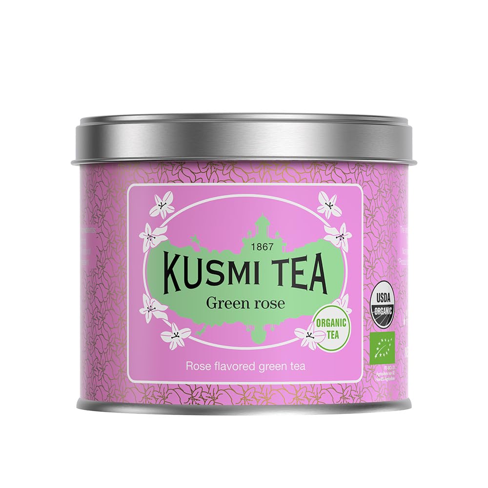 Kusmi Tea - Green Rose - Organic Green Tea With Natural Rose Flavores - 100% Organic Blend of Green Tea - Loose Leaf Tea - Tin Box of 3.5 oz - Quantity for about 50 cups