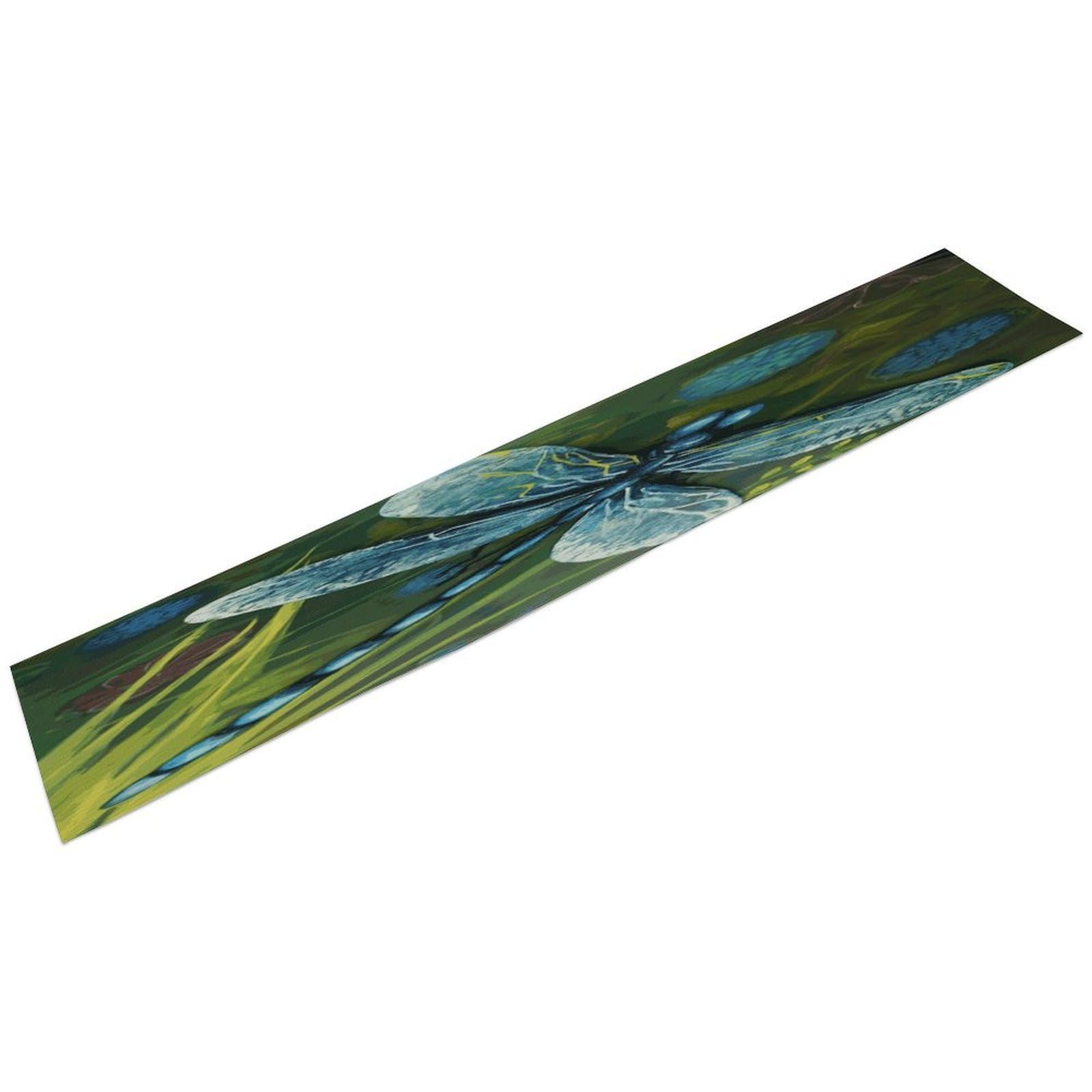 Hand Painted Blue Dragonfly Table Runner Personality Patterned Linen Table Runner Wrinkle Resistant Tablemat Country Rustic Farmhouse Tables Runners Kitchen Dining Table Decoration