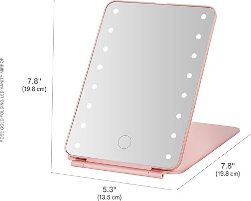 Miniatura 2 de Elements Espejo de tocador LED plegable, luces LED regulables, oro rosa, 7.83 x 5.31 x 0.51 pulgadas
