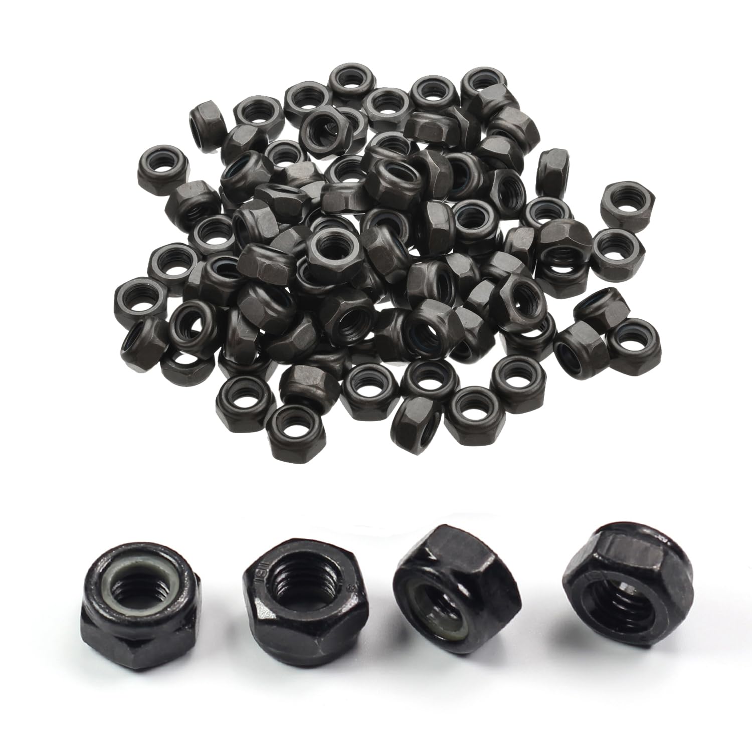 M3 115 Pcs Locknuts Metric Nylon Inserted Hex Lock Small Nuts Self-Lock Nylon Insert M3x0.5mm Black Carbon Steel Self Locking 5.5mm Hex Tiny Nut
