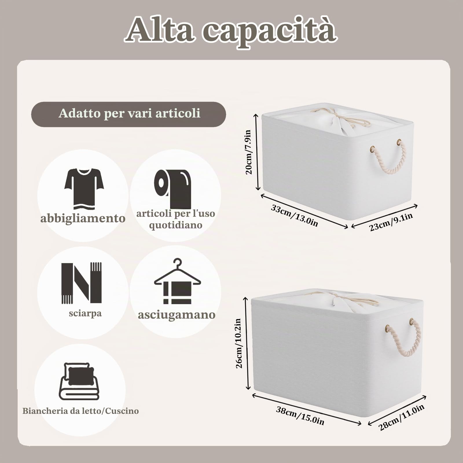 OUTBROS Cestini Portaoggetti Pieghevole Confezione da 3, 38 x 28 x 26 cm Scatola con Coulisse e Manici, Cesti Contenitori in Tessuto, Bianco Puro