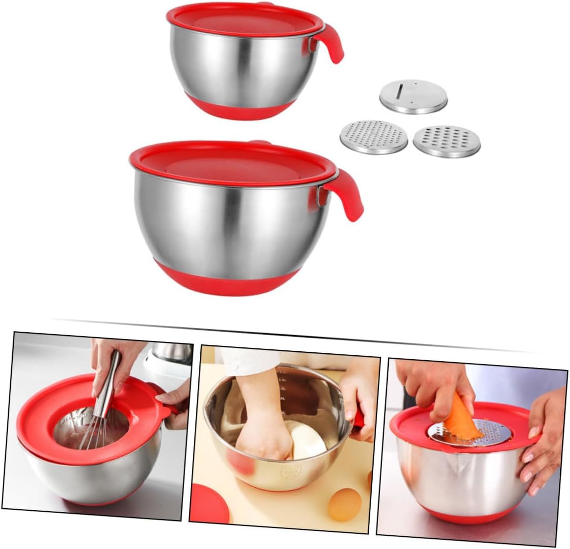 Stainless Steel Mixing Bowl Set Silicone Base and Handle Reusable Salad and Serving Bowl for Kitchen Noodle and Food Supplies Multi-functional Kitchenware