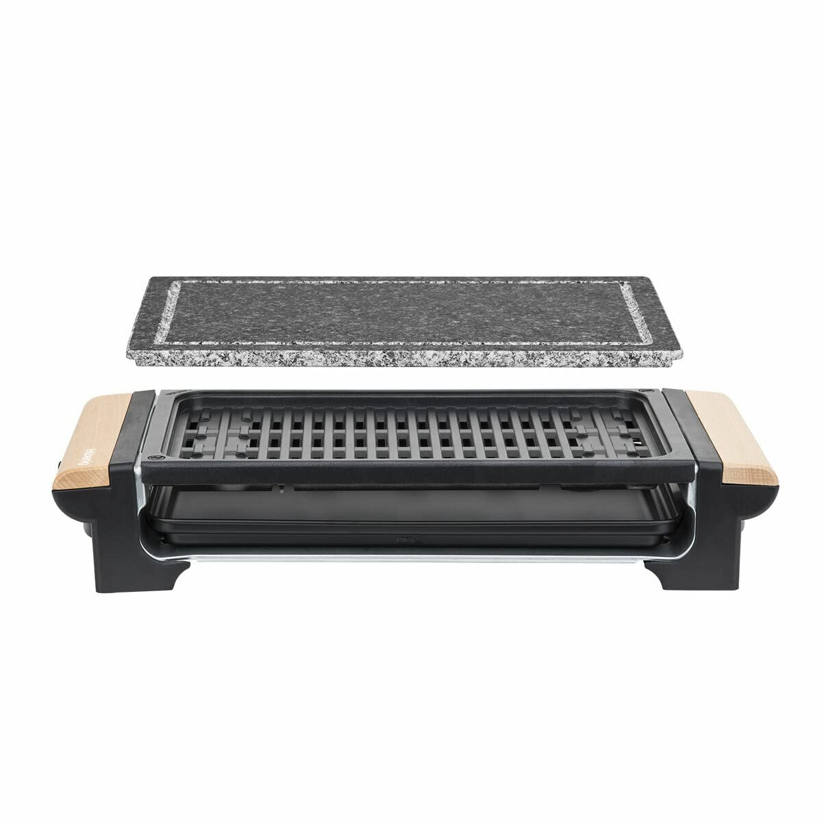 H.Koenig Grill électrique 2 en 1 et Pierre à cuire pour 8 personnes - RP320 multifonction, Grande Pierre granit, Grillade électrique Viandes Légumes Barbecue de table, Bac amovible, Nettoyage facile