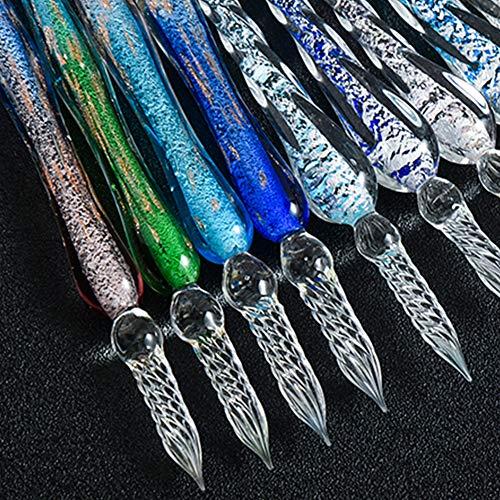 Yolakis Glass Dip Pen, Crystal Vintage Handmade Dip Pen And Ink Set Signature Writing Drawing Pen Office Student Business Gift Pen (Sky Blue+Ink) #TOP3