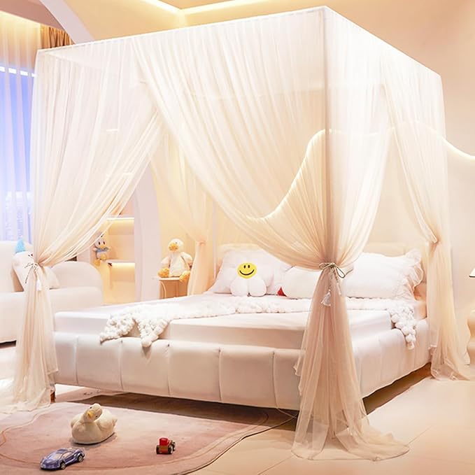 4 Hoeken Post Roze Luifel Bed Gordijn Volledig Bed voor Meisjes