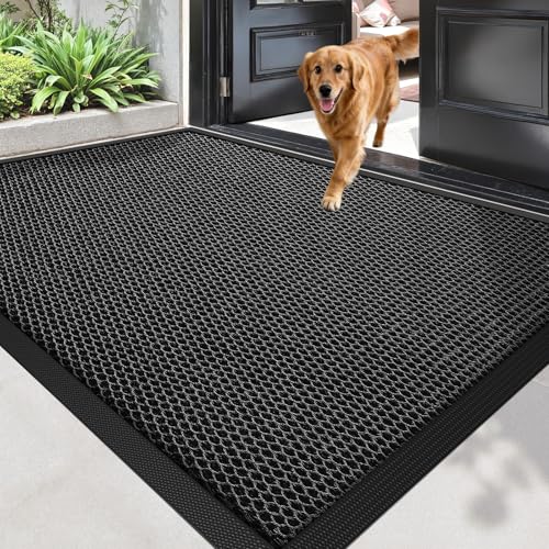 Front Door Mat Outside Entrance 47"x71", TPE Heavy Duty High Elastic Muddy Mats for Indoor Outdoor, 10mm Hollow Design, Waterproof Non-Slip Rubber Rug for Entryway, Balcony, Porch