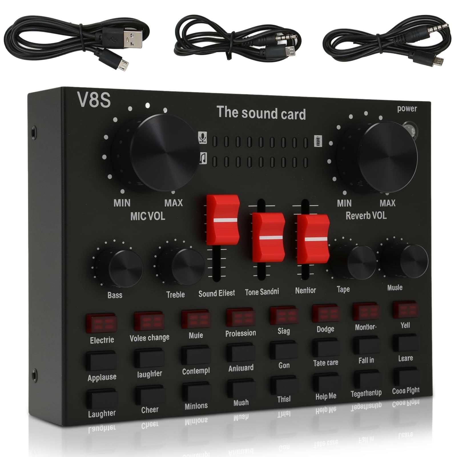 Scheda Audio Live, 16 Effetti Sonori V8S Voice Changer Scheda Audio Connessione Wireless, 8 modalità Divertenti, Scheda Mixer Audio per Karaoke, Design Leggero