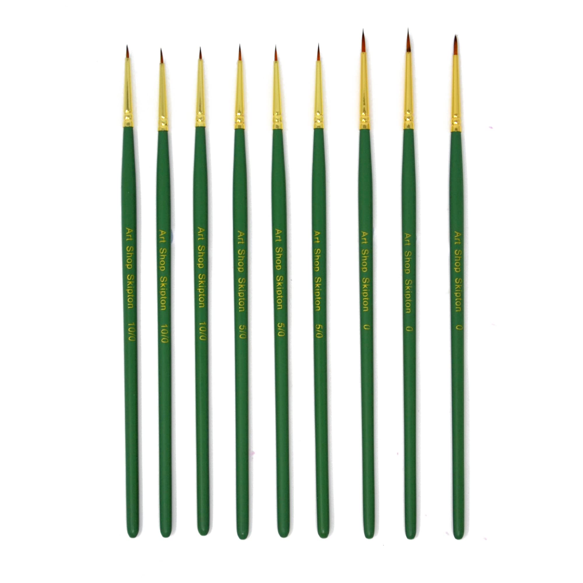 The Art Shop Skipton Green Fine Detail Paint Brush Set Of 9 (10/0, 5/0, 0) - Art Supply - Paint Brushes