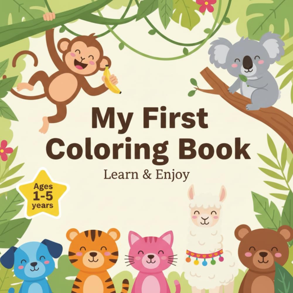 My First Animal Coloring Book: Simple and Big Coloring Pages for Toddlers and Kids Ages 1-5, Easy Jungle Animal Drawings for Fun and Learning