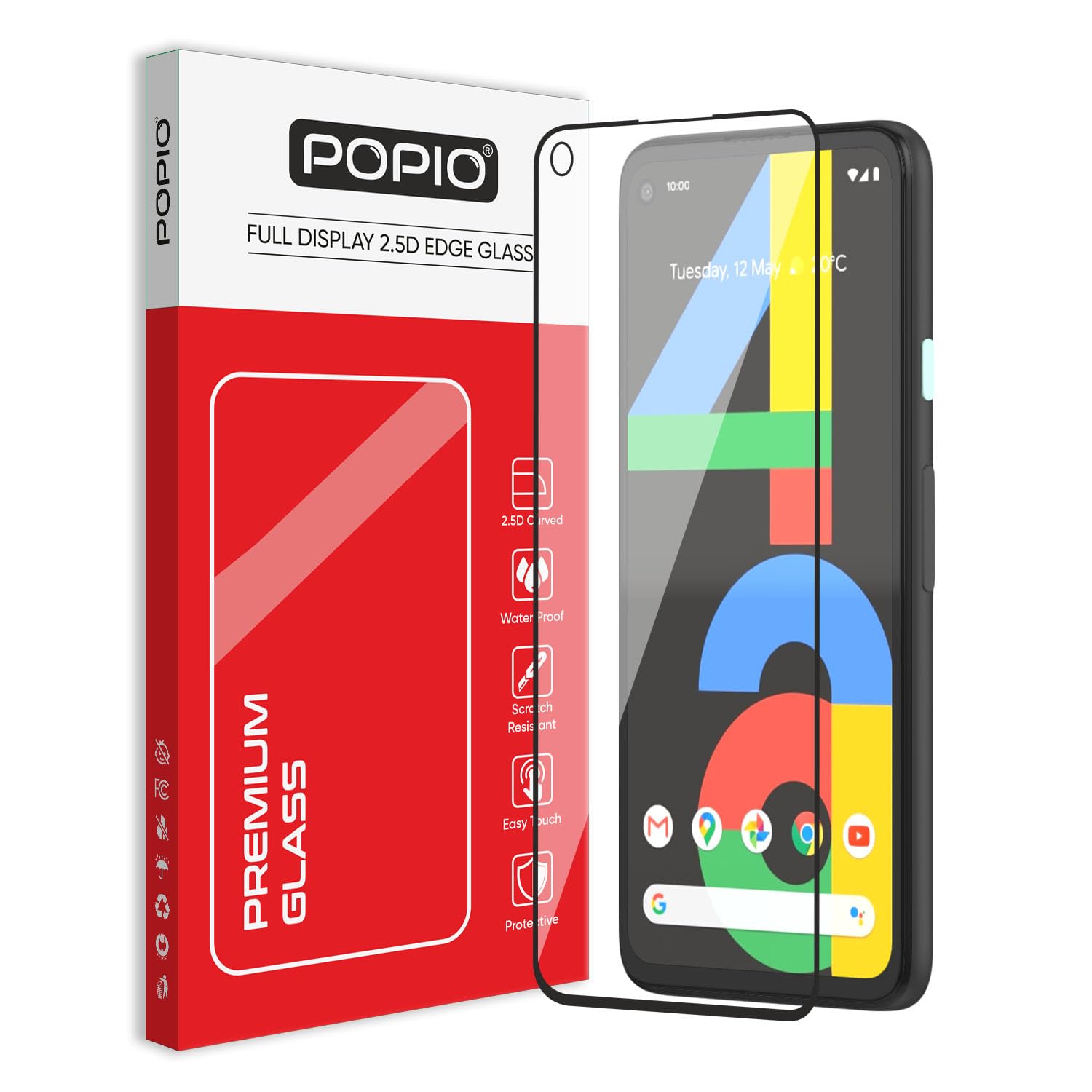 POPIO Tempered Glass Screen Protector Compatible For Google Pixel 4A 4G (Black) With Edge-To-Edge Protector Coverage And Easy Installation Kit