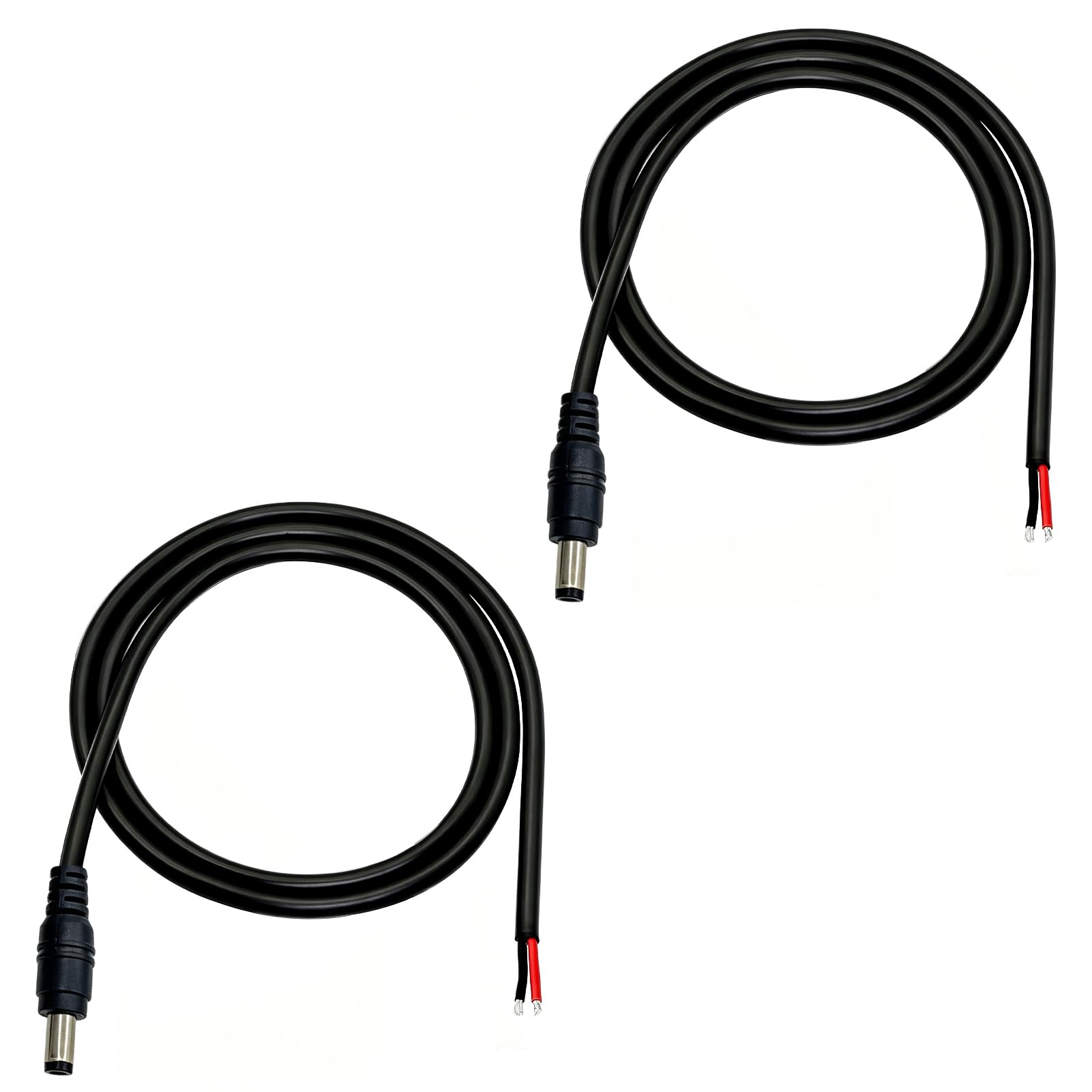 2 Stück 1 m Gleichstrom Pigtail Kabel 18 AWG, DC 5.5mm x 2.1mm Stecker auf Bare Wire für 12V 24V Niederspannung, Reparatur Verlängerungskabel für CCTV Kamera DVR LED Streifen Netzteil Anschluss