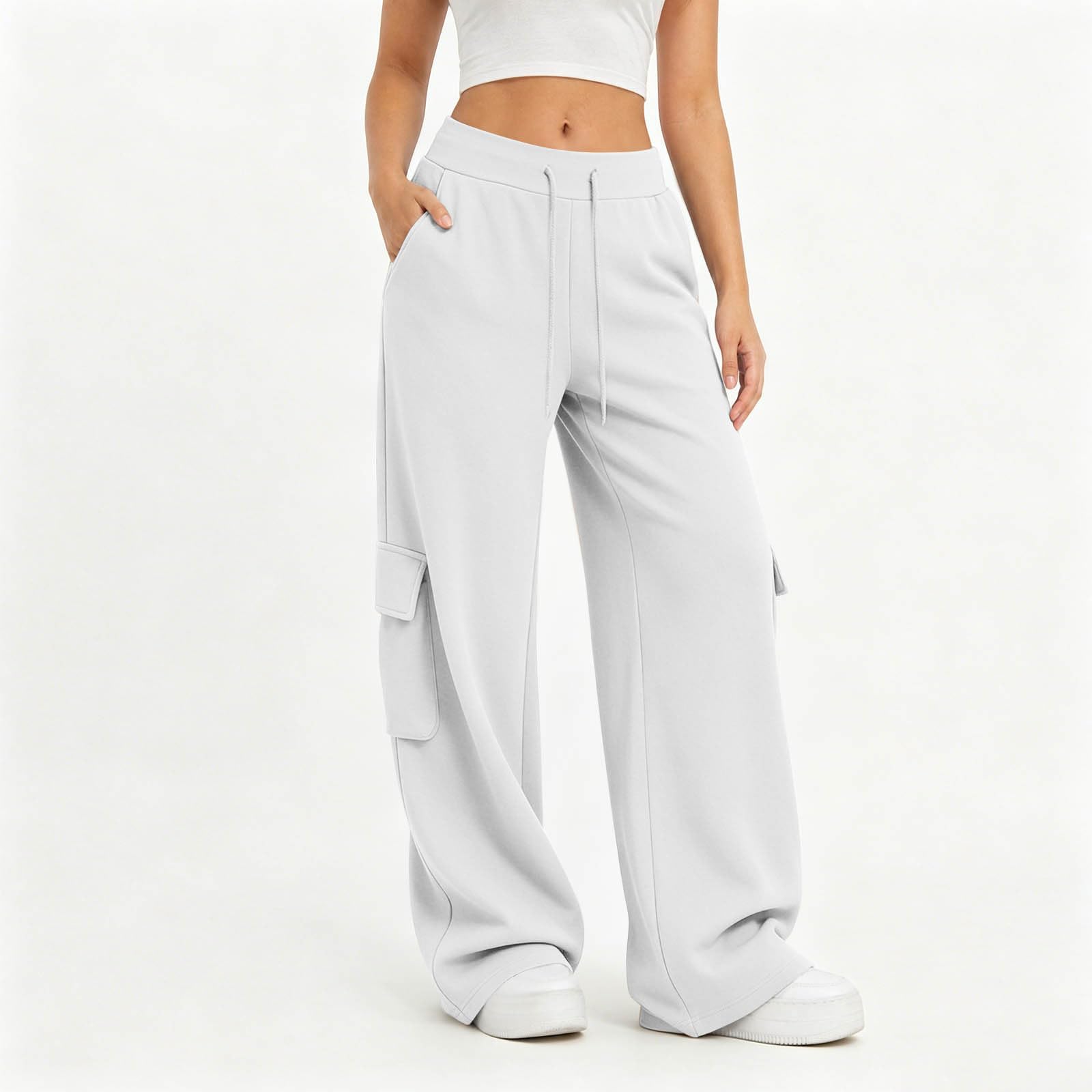 Pantaloni Sportivi Donna Pantloni Cotone con Elastico in Vita Morbidi Pantaloni da Corsa con Tasche a Gamba Dritta Pantalone Larghi a Vita Alta Pant Baggy Tinta Unita per Allenamento Jogging Fitness