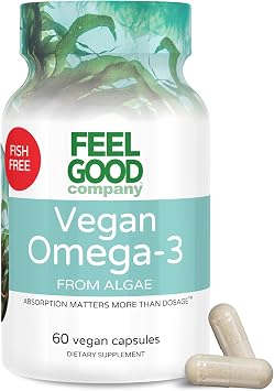 Feelgood Company Vegan Omega-3 Supplement, Algae-Based, Fish-Free, 60 Capsules, Gluten-Free, Soy-Free, Easy to Digest