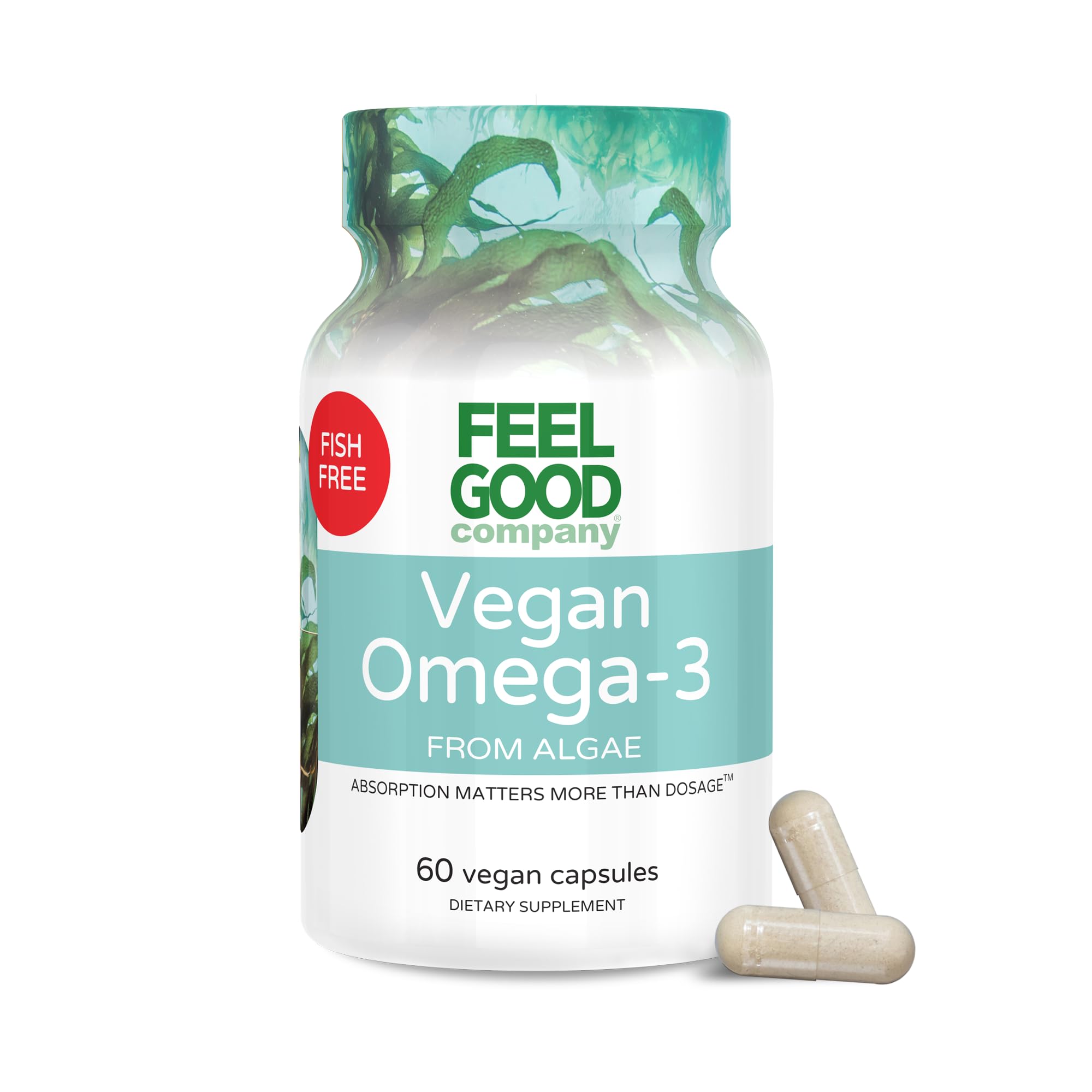 FEEL GOOD Company Vegan Omega-3 Supplement, Algae-Based, Fish-Free, 60 Capsules, Gluten-Free, Soy-Free, Easy to Digest