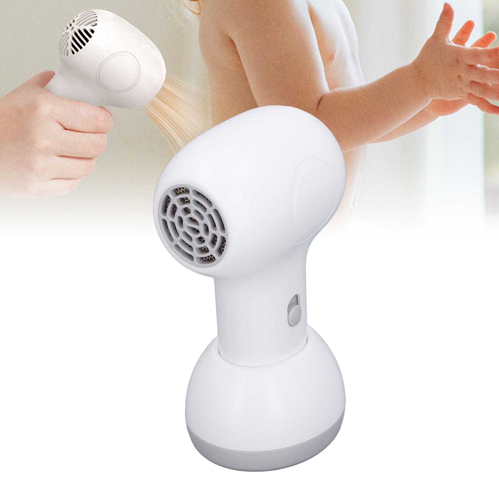 Kinderfön, Kinderföhn Kabellos, Tragbarer Haartrockner für Babys Kinder, Klein Fön mit 2 Temperatur, Leise USB-Aufladbar, 2000mAh, für Zuhause, Reisen, Kabellos Reisefön (Weißgrau)