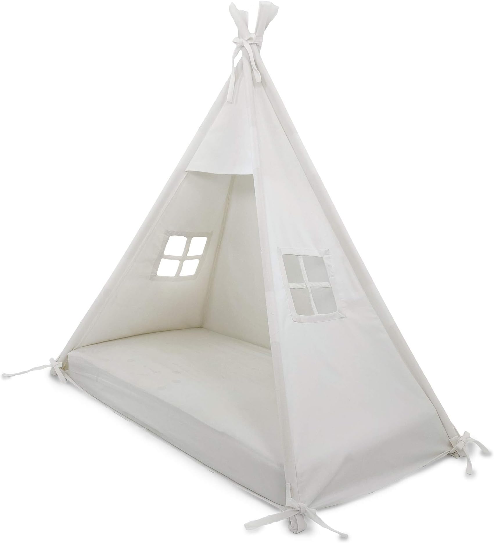 | Play Tent Bed Canopy | Teepee for Mattress | 100% Cotton Canvas | Premium Quality (Crib/Cot No Door) (White)