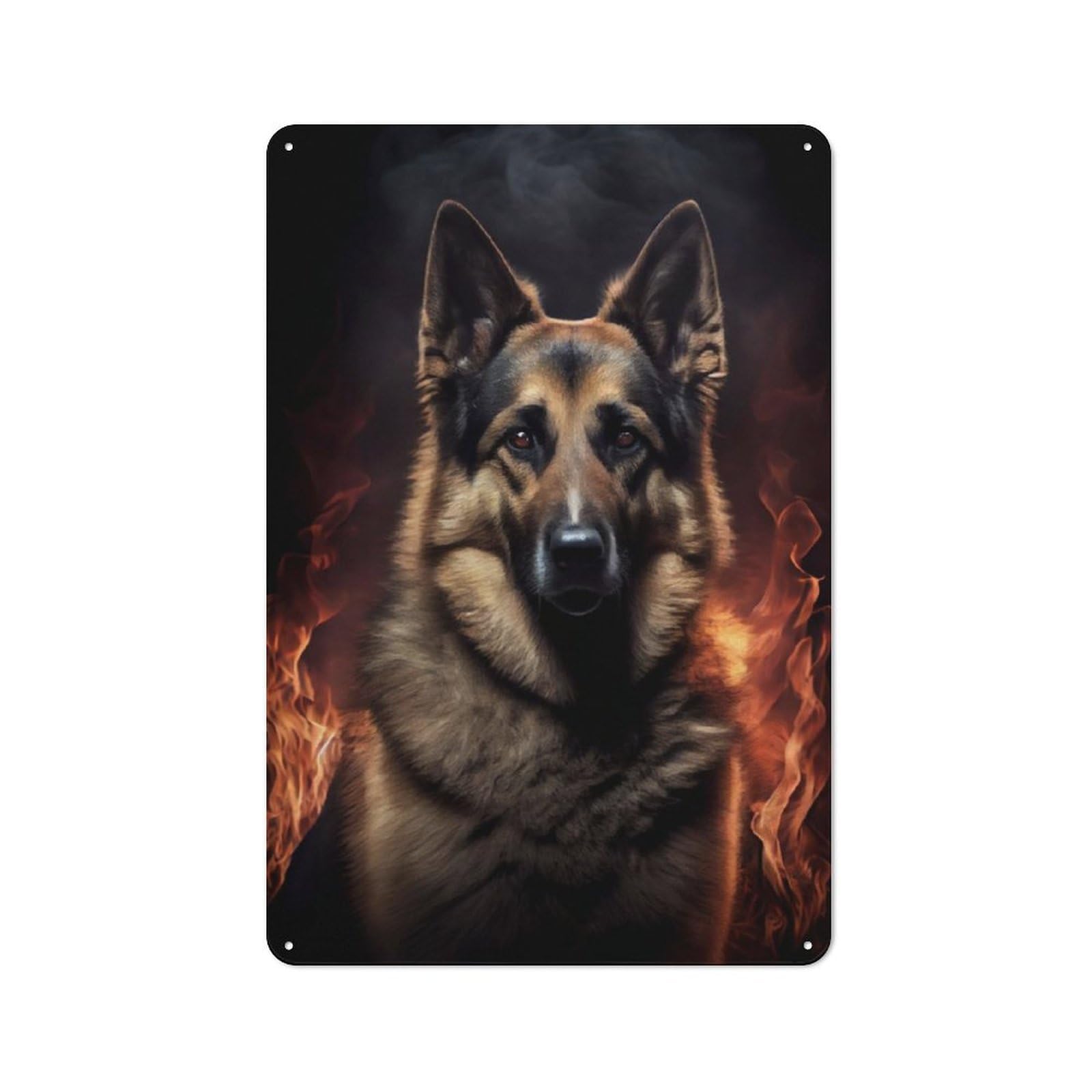 Junmoney German Shepherd Dog Fire Vintage Tin Sign 30X20cm With For Man Cave Or Games Room, Suited To Wall Displays In Games Rooms And Man Caves