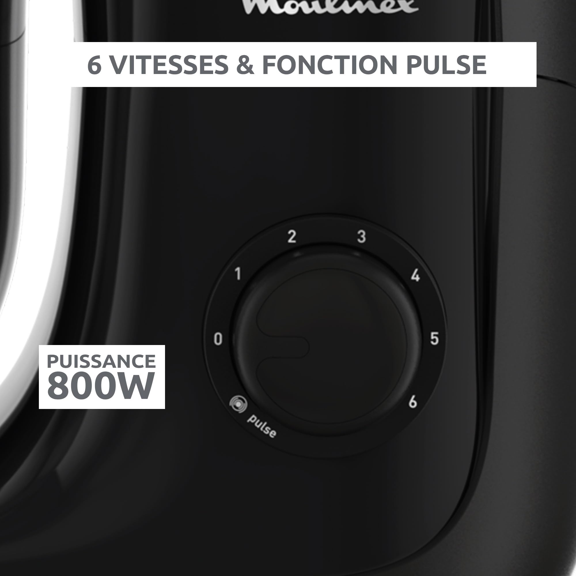 Moulinex Bake Essential, Robot pâtissier, Bol inox 4.8 L, 800 W, Kit accessoires, Batteur, Fouet, Pétrin, Hachoir à viande, Résultat homogène, Noir, QA161810