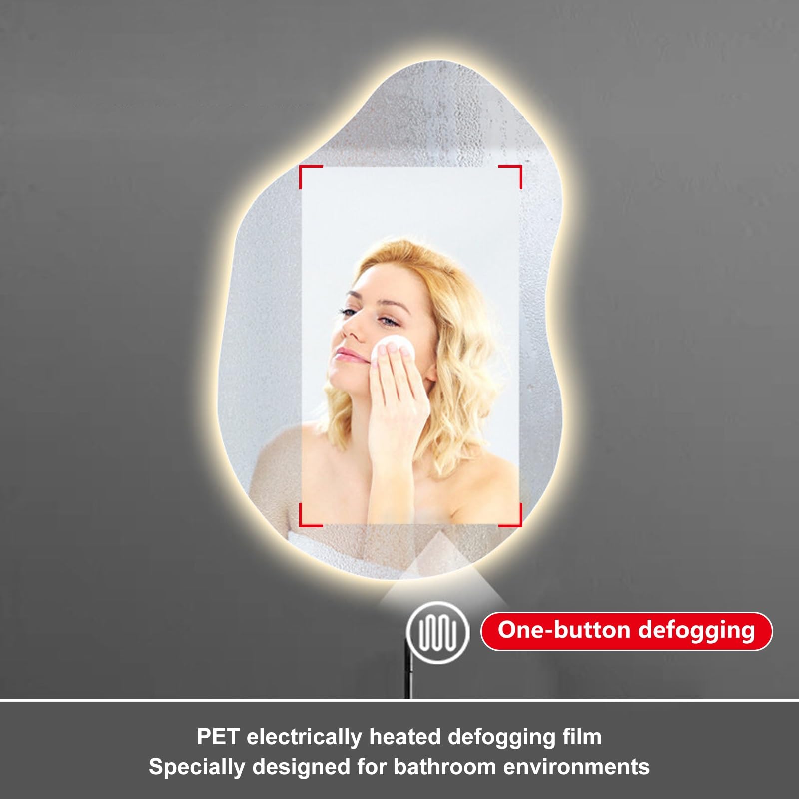 Specchio con Luci Irregolare, Moderno Asimmetrico, Specchio Bagno con Luce, Antiappannamento, 3 Temperature di Colore/oscuramento Continuo(50x70cm/20x27in)