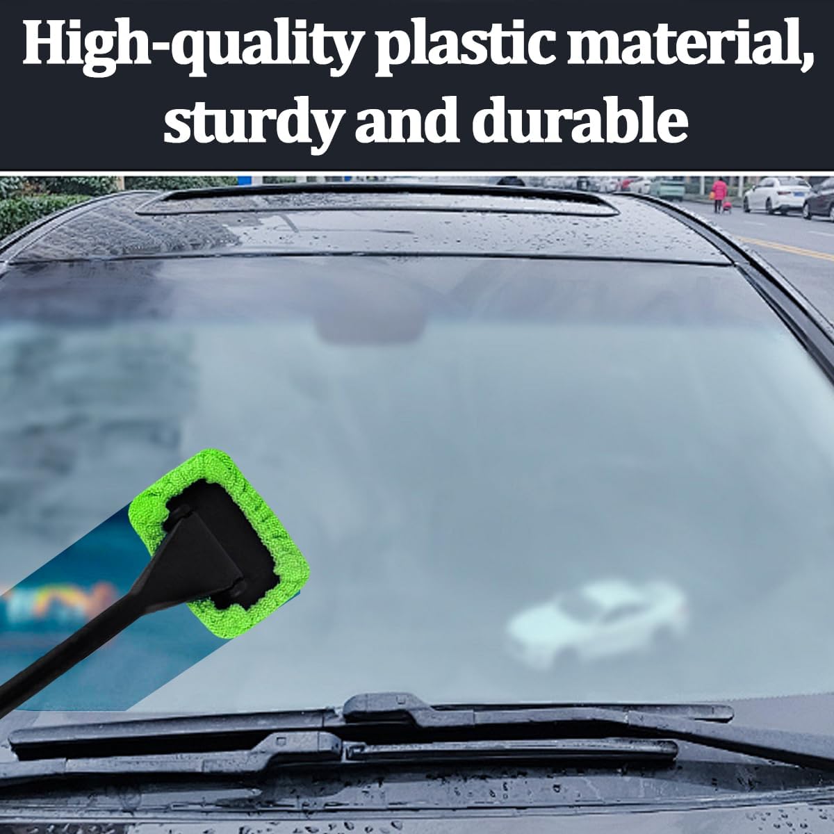 6PCS Car Windshield Cleaning Tool, Vehicle Windscreen Cleaner with 4 Washable and Reusable Microfiber Pads, Automotive Glass Wiper Cleaning Kit, Universal for SUV RV Truck image 3