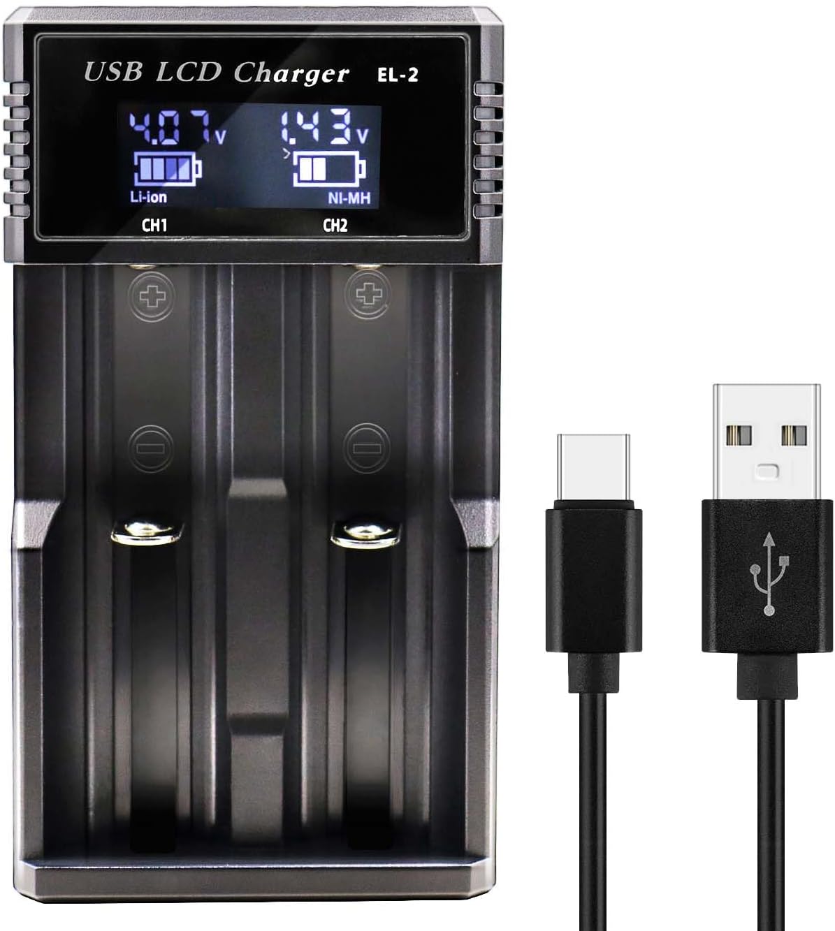 KBT Universal 3.7V Lithium Battery Charger, Voltage & Current LED Timely Display, Smart Charger for 3.7V Li-ion Batteries 14500 16340 18350 18500 18650 21700 26650, 1.2V Ni-MH AA AAA C Batteries