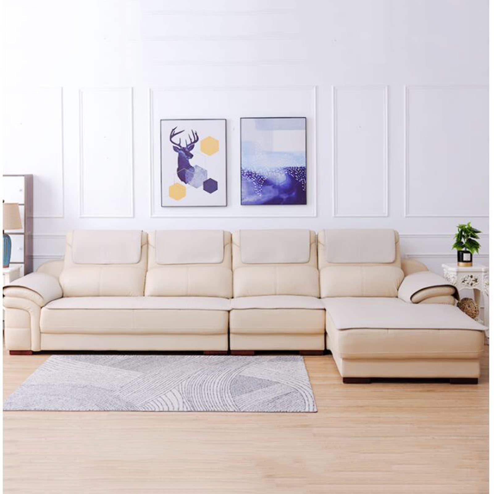 Rutschfester Sofabezug aus Leder, Sofa überzug in l Form 2 3 sitzer ecksofa Sofaüberwurf Couch überzug für Haustiere, Liegebezug für Wohnzimmer-Beige 60x150cm/24x59 Zoll