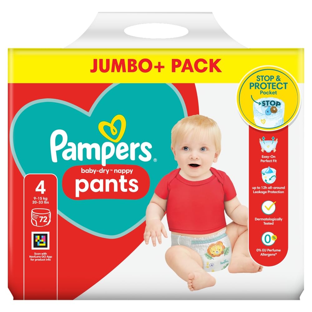 Baby-Dry Nappy Pants Size 4, 72 Nappies, 9kg-15kg, Jumbo+ Pack
