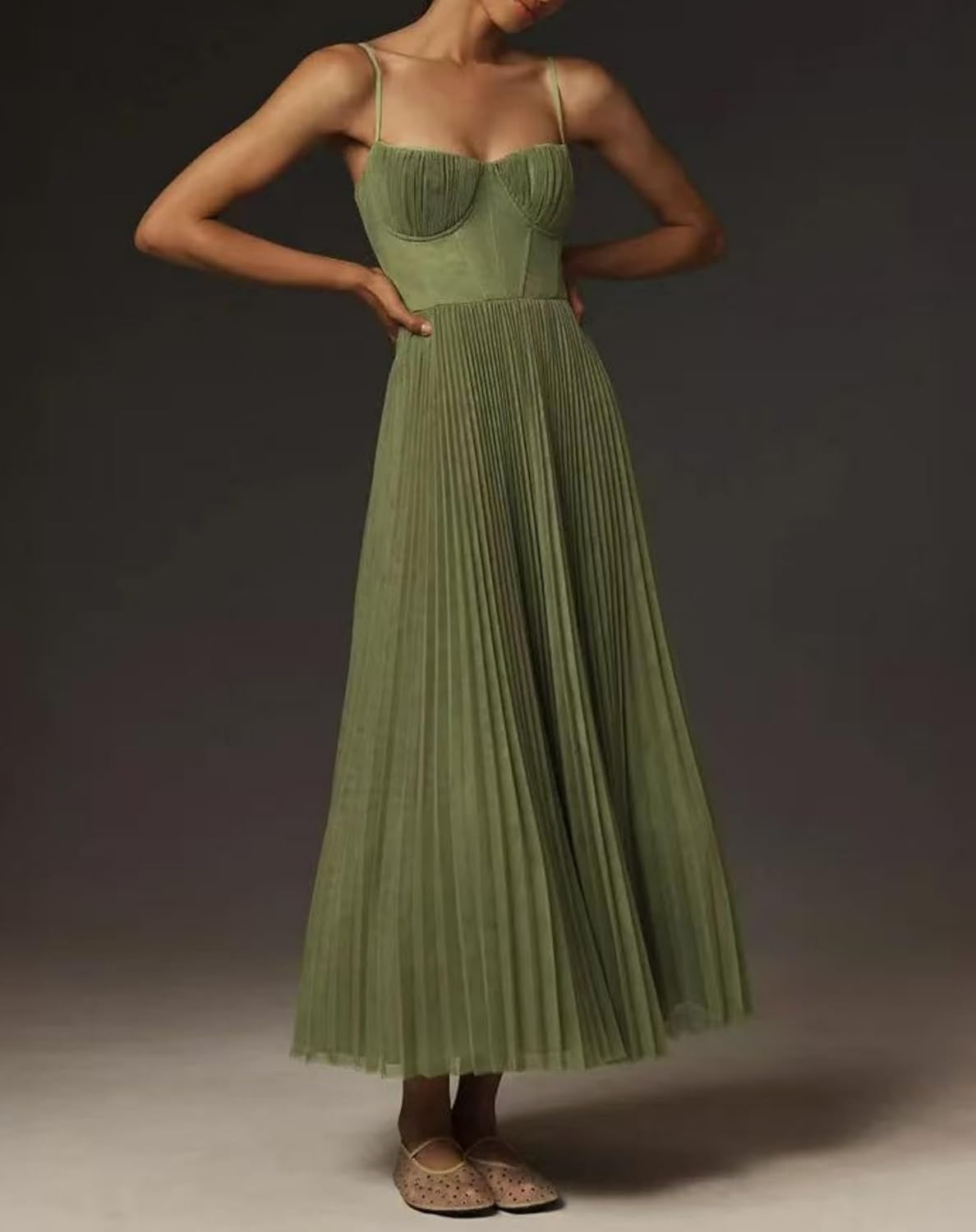 Tea Length Pleated Formal Dresses for Women Satin Bridesmaid Dress Spaghetti Straps Backless A Line Evening Gown - Image 2