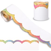 65.6 Feet Rainbow Pastel Bulletin Board Borders Glitter Edge Scalloped Die Cut Bulletin Board Border Trimmers Watercolor Chalkboard Decor for Office Back to School Classroom White Pastel