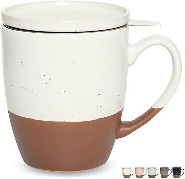 Bosmarlin Ceramic Tea Cup with Infuser and Lid, 16 Oz, Steeping Tea Mug with Strainer, Dishwasher and Microwave Safe White