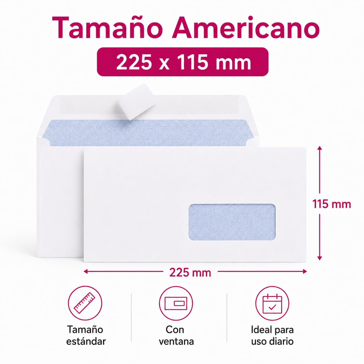 Pack 500 Sobres de Papel Blanco Americano 225x115mm | Con Ventana | Formato Profesional | Cierre Seguro | Para Cartas Facturas Documentos y Envíos de Oficina