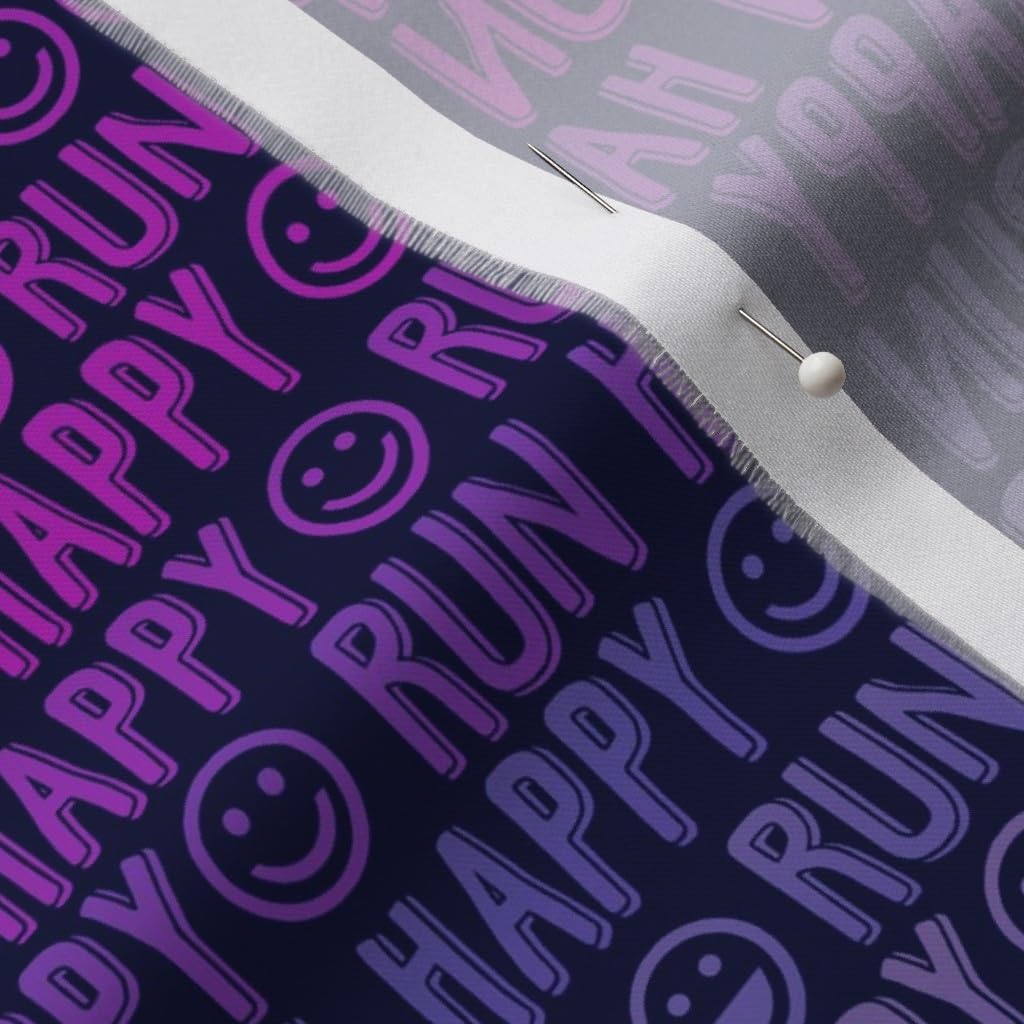 Spoonflower Fabric - Runner Blue Happy Running Run Marathon Race Smile Exercise Athletic Printed on Organic Cotton Sateen Fabric by The Yard - Sewing Quilting Apparel Home Decor