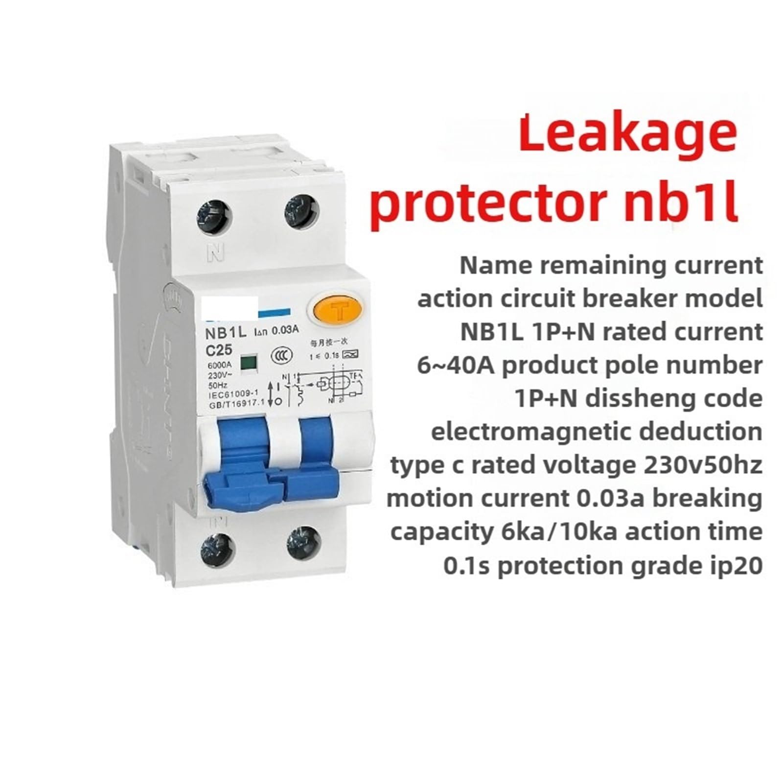 NB1L RCBO typ A 6A 10A 16A 32A 40A 30MA wyłącznik różnicowoprądowy z zabezpieczeniem nadprądowym, magnetyczny (40A)