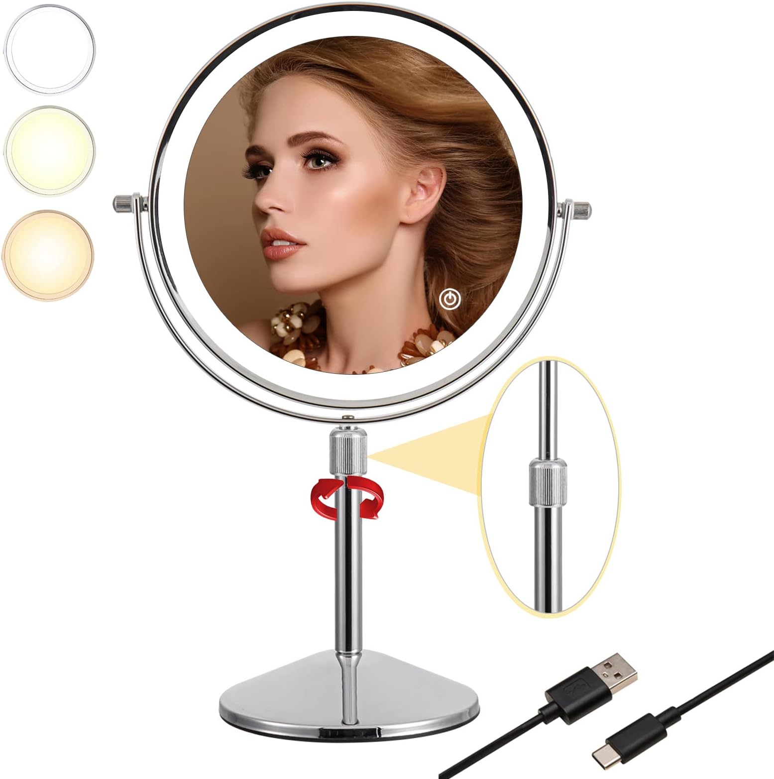 Specchio Trucco Con Luci LED - Ingranditore 1X/10X, Ventosa, Ricaricabile