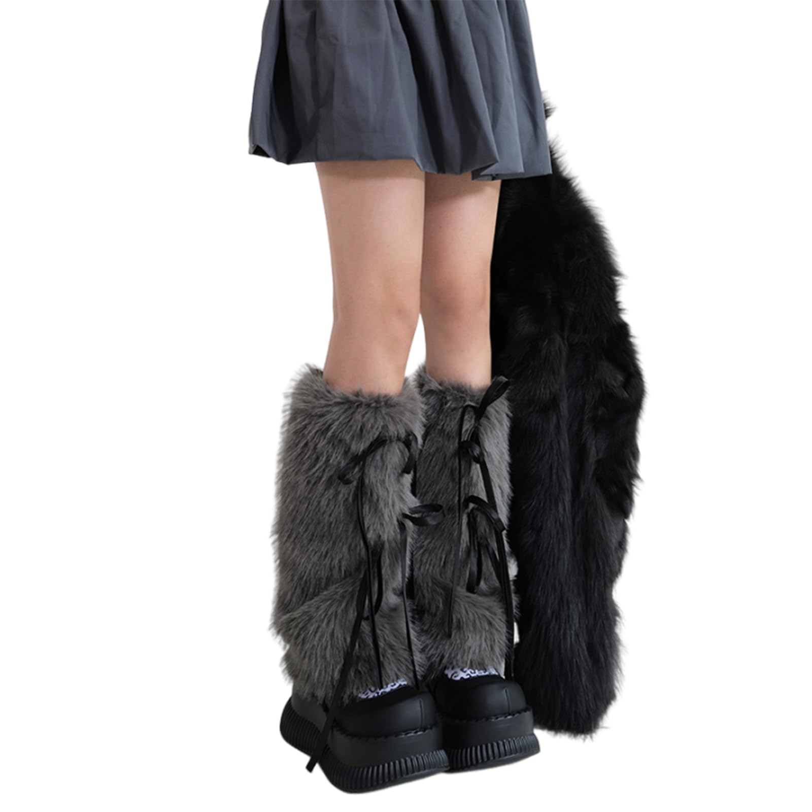 Maxtonser Girls Boot Cuff Leg Warmers Women Winter Warm Sweet Ribbon Bowknot Furry Plush White Boot Cover Long Socks