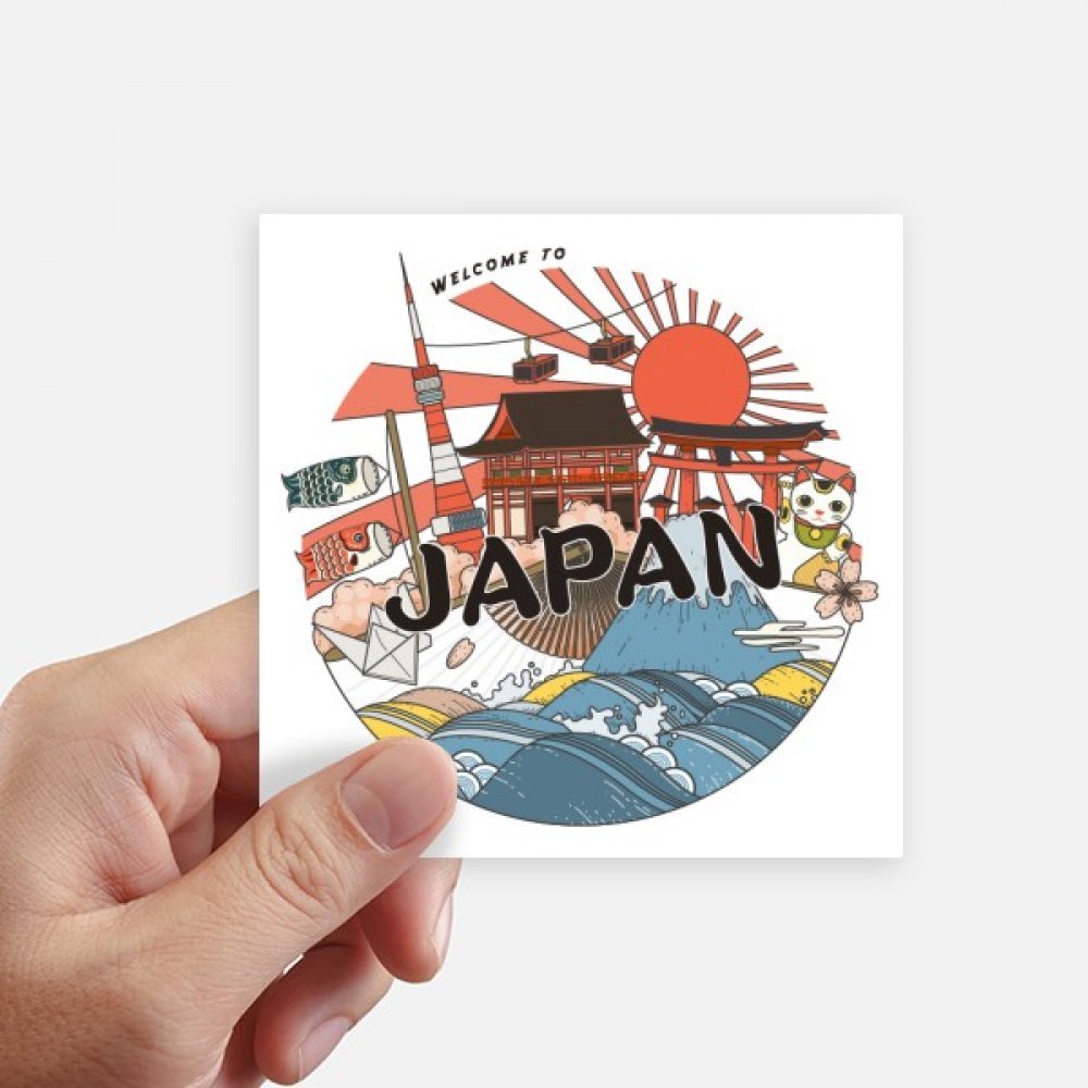 Autocollant carré japonais Edo 10cm, sticker ordinateur, déco murale et valise, 8 pièces