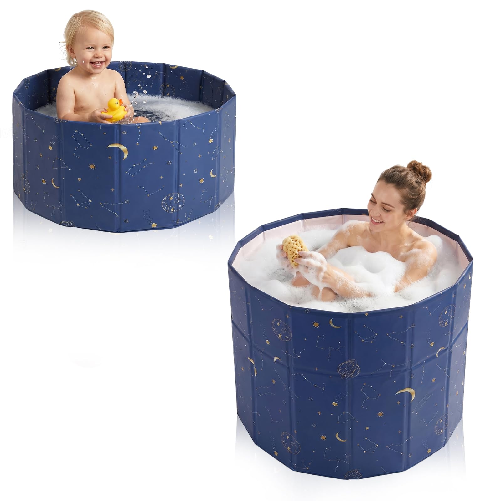 Faltbare Badewanne, Badewanne für Dusche, Mobile Sitzbadewanne für Dusche, Eisbaden Tonne 31.5 * 25.6 in/80 * 66 cm mit nach innen klappbarem Rand für Kinder & Erwachsene (Hellblau)