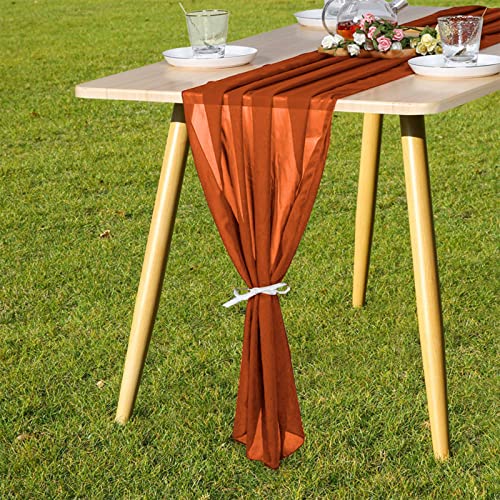 10 Pcs Chiffon Table Runner 10Ft -28X120 Inches Terracotta Sheer Chiffon Table Runner Chiffon Romantic Wedding Runner Overlays For Wedding Decor Birthday Party Bridal Baby Shower Table Decoration #TOP6